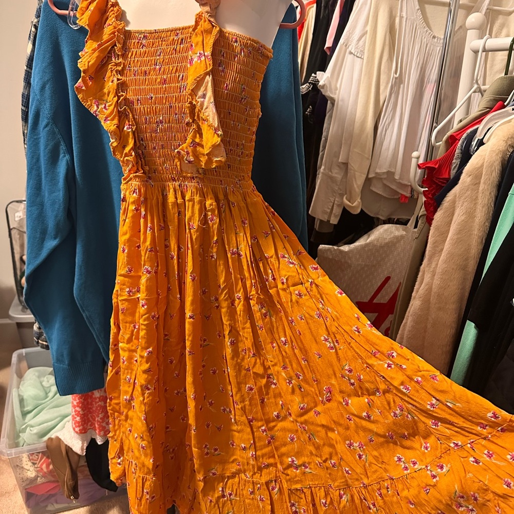 Floral Orange Ruffle Dress